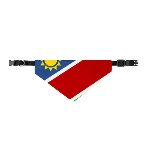 Namibia Diagonal Blue Red Green Clip-on Pet Bandana — front view