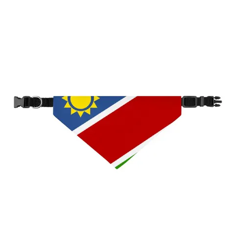 Namibia Diagonal Blue Red Green Clip-on Pet Bandana — front view