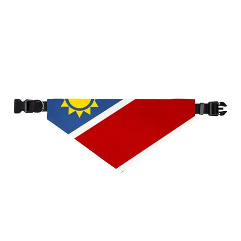 Namibia Diagonal Blue Red Green Clip-on Pet Bandana — front view