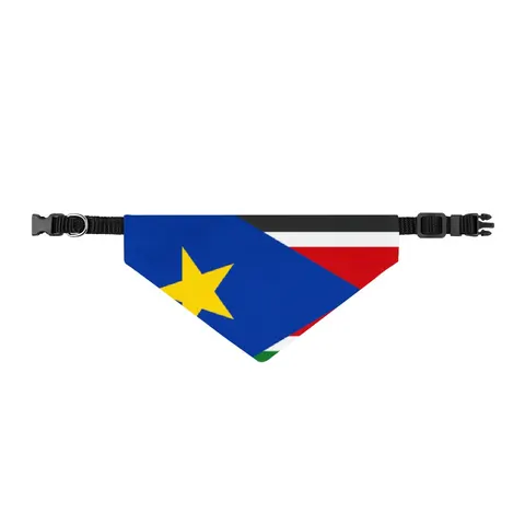 South Sudan Stripes & Blue Triangle Clip-on Pet Bandana — front view