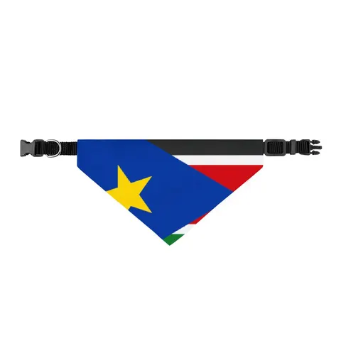 South Sudan Stripes & Blue Triangle Clip-on Pet Bandana — front view