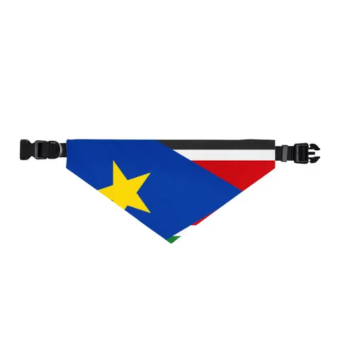 South Sudan Stripes & Blue Triangle Clip-on Pet Bandana — front view