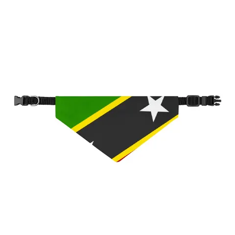 St. Kitts & Nevis Diagonal Stars Clip-on Pet Bandana — front view