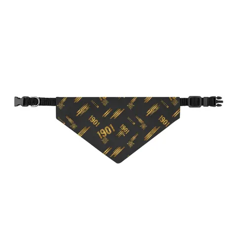 Grambling 1901 Black & Gold Edge Clip-on Pet Bandana — front view