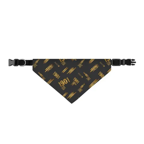 Grambling 1901 Black & Gold Edge Clip-on Pet Bandana — front view