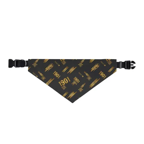 Grambling 1901 Black & Gold Edge Clip-on Pet Bandana — front view
