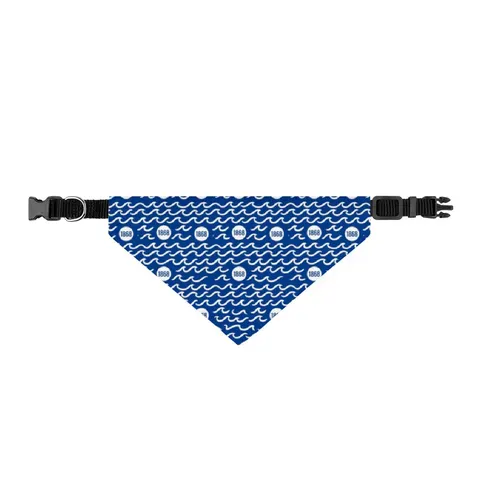 Hampton 1868 Blue & White Wave Clip-on Pet Bandana — front view
