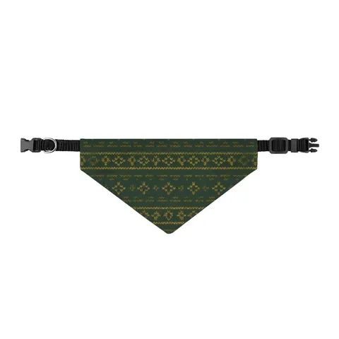 Holiday Green & Gold Knit Clip-on Pet Bandana — front view
