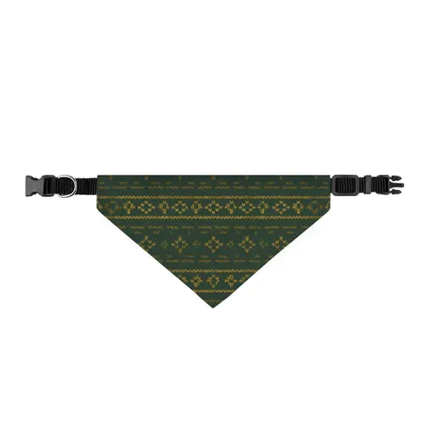 Holiday Green & Gold Knit Clip-on Pet Bandana — front view