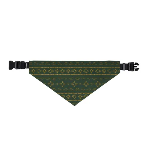Holiday Green & Gold Knit Clip-on Pet Bandana — front view