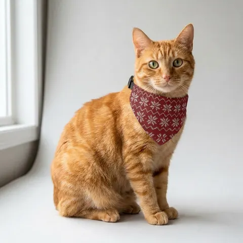 Holiday Red & White Knit Clip-on Pet Bandana