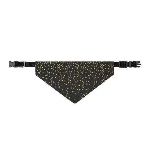 New Year Gold Confetti on Black Clip-on Pet Bandana — front view
