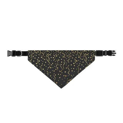 New Year Gold Confetti on Black Clip-on Pet Bandana — front view