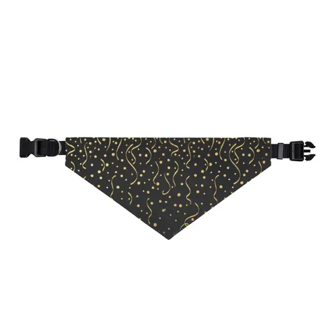 New Year Gold Confetti on Black Clip-on Pet Bandana — front view