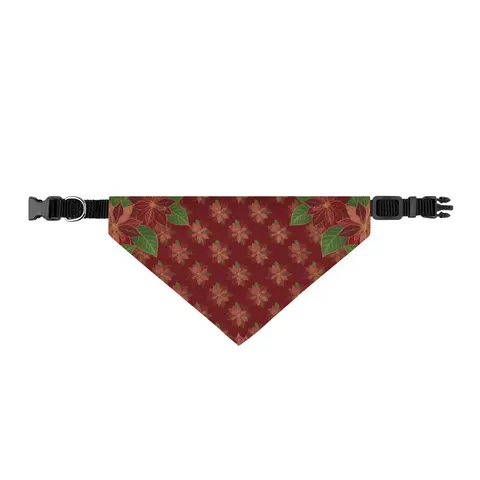 Holiday Poinsettia & Gold Leaves Clip-on Pet Bandana — front view