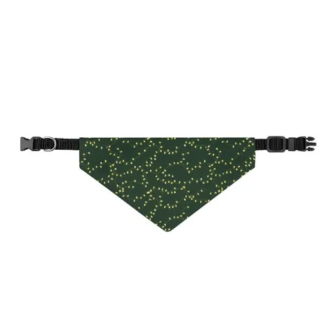 Holiday String Lights on Green Clip-on Pet Bandana — front view