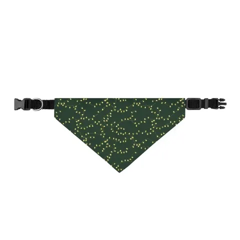 Holiday String Lights on Green Clip-on Pet Bandana — front view