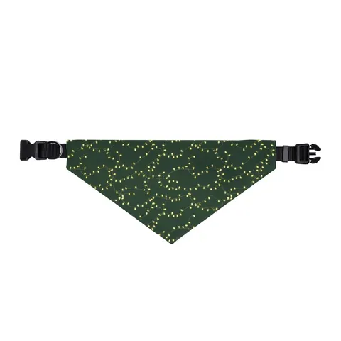 Holiday String Lights on Green Clip-on Pet Bandana — front view