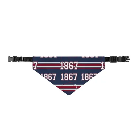 Howard 1867 Navy & Crimson Clip-on Pet Bandana — front view