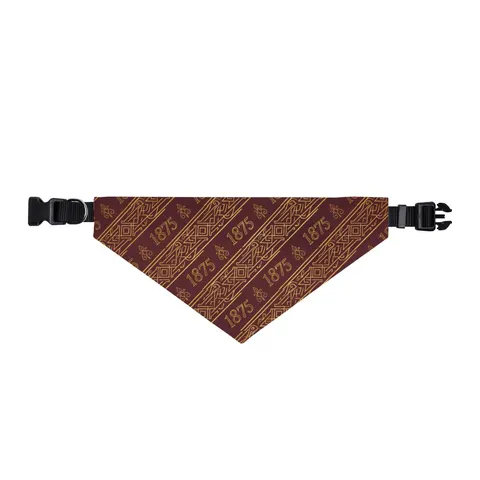 Huston-Tillotson 1875 Maroon & Gold Clip-on Pet Bandana — front view