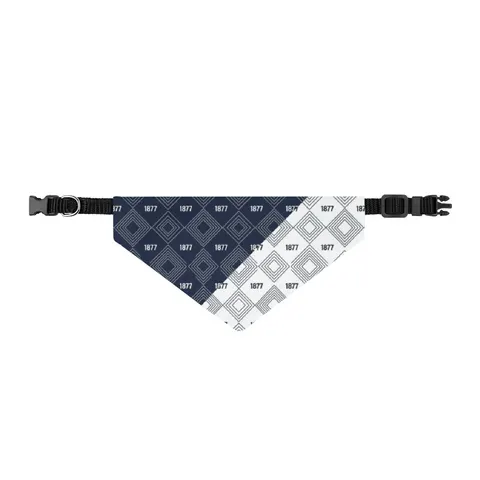 Jackson State 1877 Blue & White Split Clip-on Pet Bandana — front view