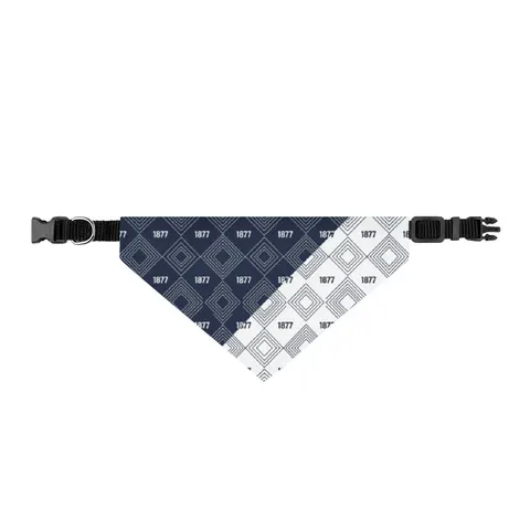 Jackson State 1877 Blue & White Split Clip-on Pet Bandana — front view