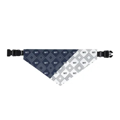 Jackson State 1877 Blue & White Split Clip-on Pet Bandana — front view