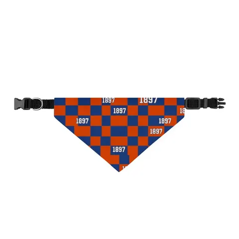 Langston 1897 Orange & Blue Clip-on Pet Bandana — front view