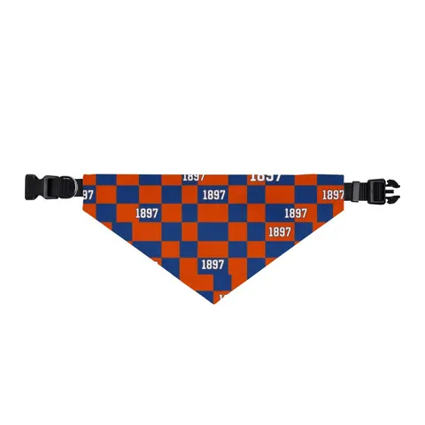 Langston 1897 Orange & Blue Clip-on Pet Bandana — front view