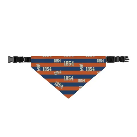 Lincoln (PA) 1854 Blue & Orange Clip-on Pet Bandana — front view