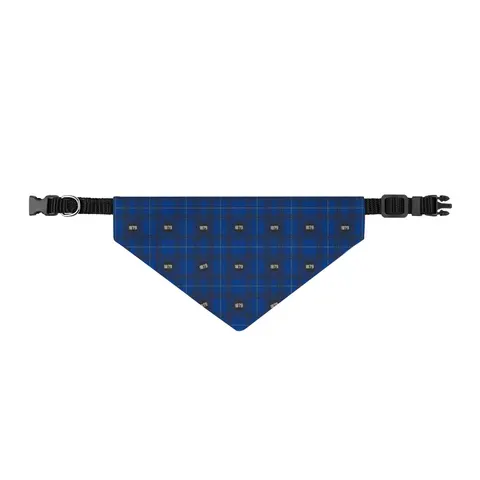 Livingstone 1879 Blue & Black Clip-on Pet Bandana — front view