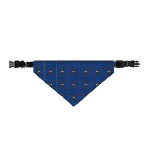 Livingstone 1879 Blue & Black Clip-on Pet Bandana — front view