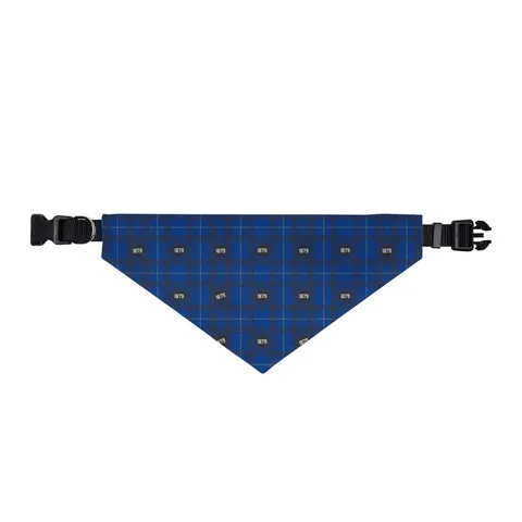 Livingstone 1879 Blue & Black Clip-on Pet Bandana — front view