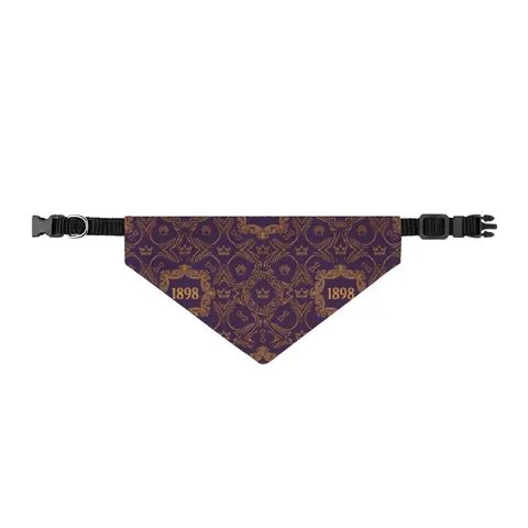 Miles 1898 Purple & Gold Clip-on Pet Bandana — front view
