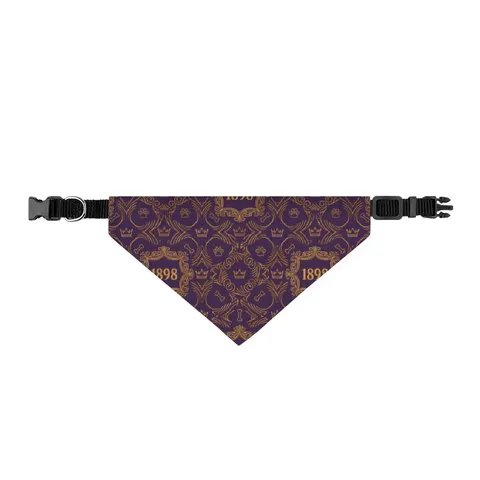 Miles 1898 Purple & Gold Clip-on Pet Bandana — front view