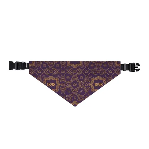 Miles 1898 Purple & Gold Clip-on Pet Bandana — front view