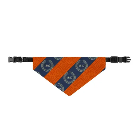 Morgan State 1867 Orange & Royal Clip-on Pet Bandana — front view