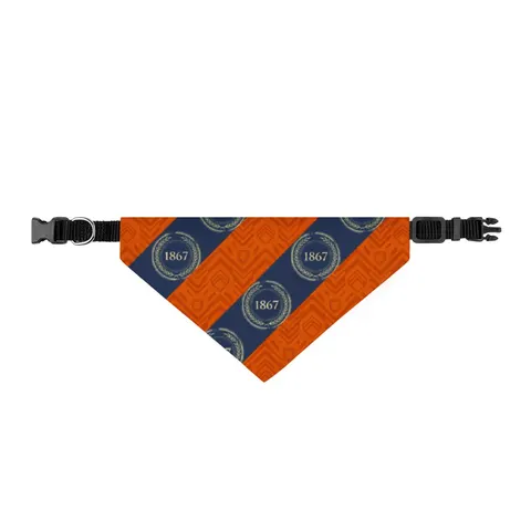 Morgan State 1867 Orange & Royal Clip-on Pet Bandana — front view
