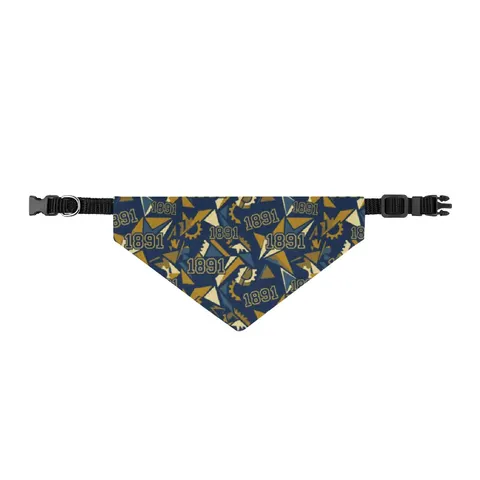 NC A&T 1891 Blue & Gold Tech Pattern Clip-on Pet Bandana — front view