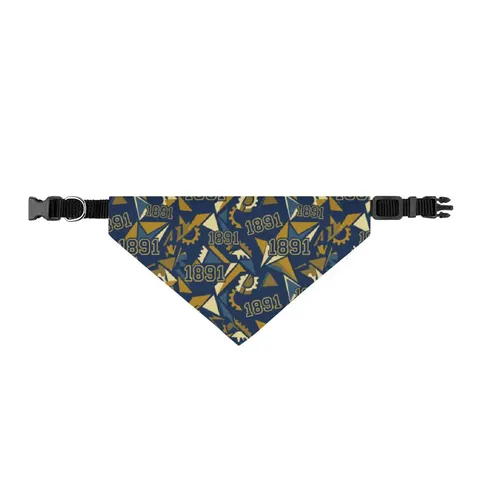 NC A&T 1891 Blue & Gold Tech Pattern Clip-on Pet Bandana — front view
