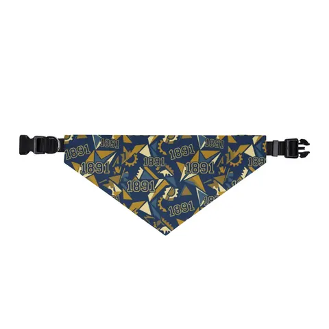 NC A&T 1891 Blue & Gold Tech Pattern Clip-on Pet Bandana — front view