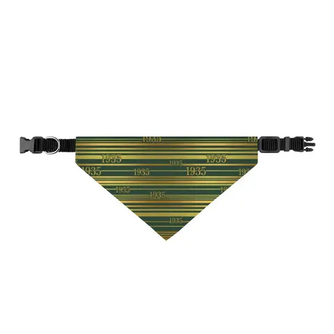 Norfolk State 1935 Green & Gold Clip-on Pet Bandana — front view