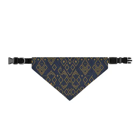 Oakwood 1896 Blue & Gold Clip-on Pet Bandana — front view