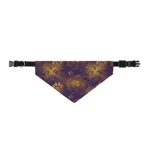 Prairie View 1876 Purple & Gold Clip-on Pet Bandana — front view