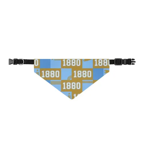 Southern 1880 Blue & Gold Block Clip-on Pet Bandana — front view