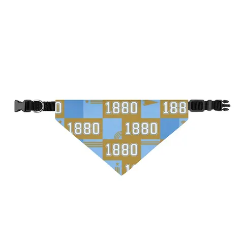 Southern 1880 Blue & Gold Block Clip-on Pet Bandana — front view