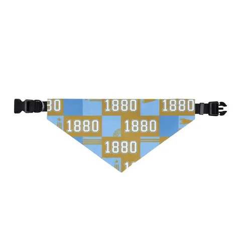Southern 1880 Blue & Gold Block Clip-on Pet Bandana — front view