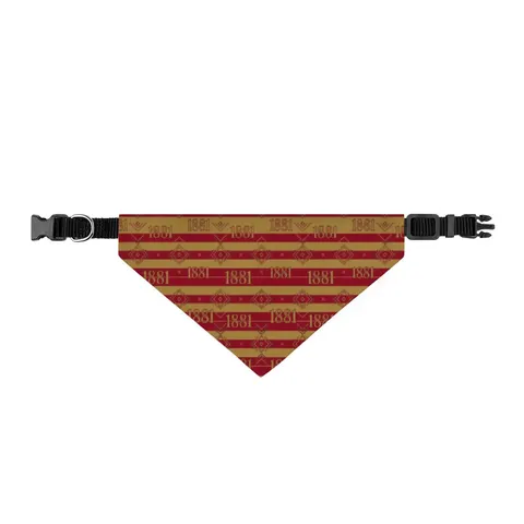 Tuskegee 1881 Crimson & Old Gold Clip-on Pet Bandana — front view
