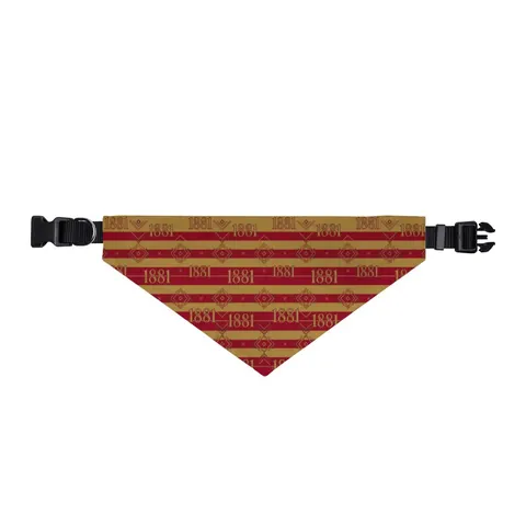 Tuskegee 1881 Crimson & Old Gold Clip-on Pet Bandana — front view