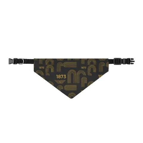 UAPB 1873 Black & Gold Arc Pattern Clip-on Pet Bandana — front view